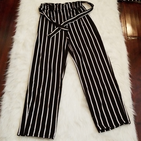 Black Striped Front Tie Pants Size Large - Picture 4 of 5